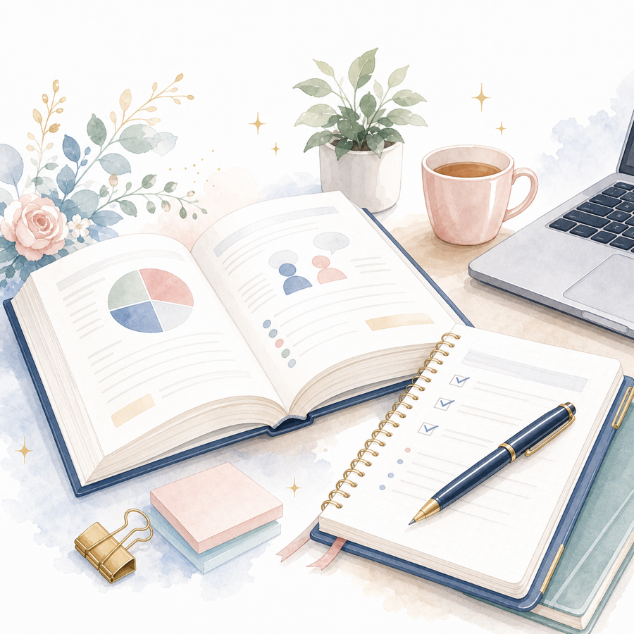 基礎学習の教材とノートのイラスト
