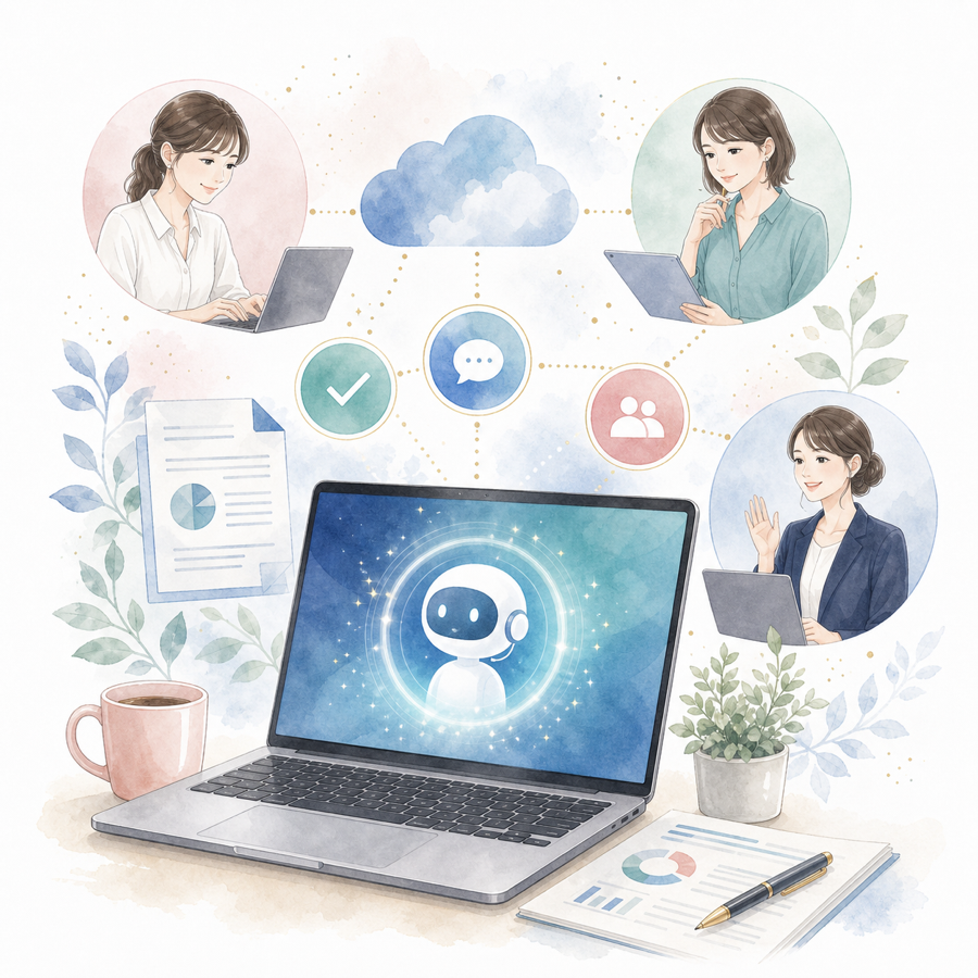 AIとクラウド業務を活用するイラスト