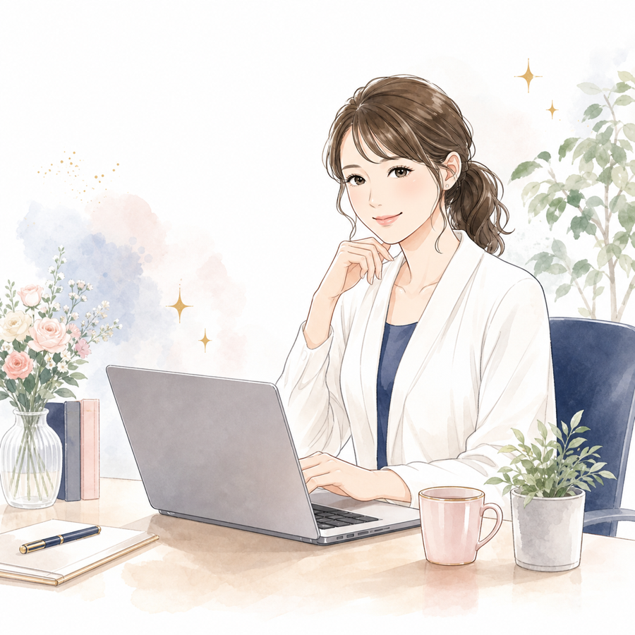自信を持って仕事に向き合う女性のイラスト