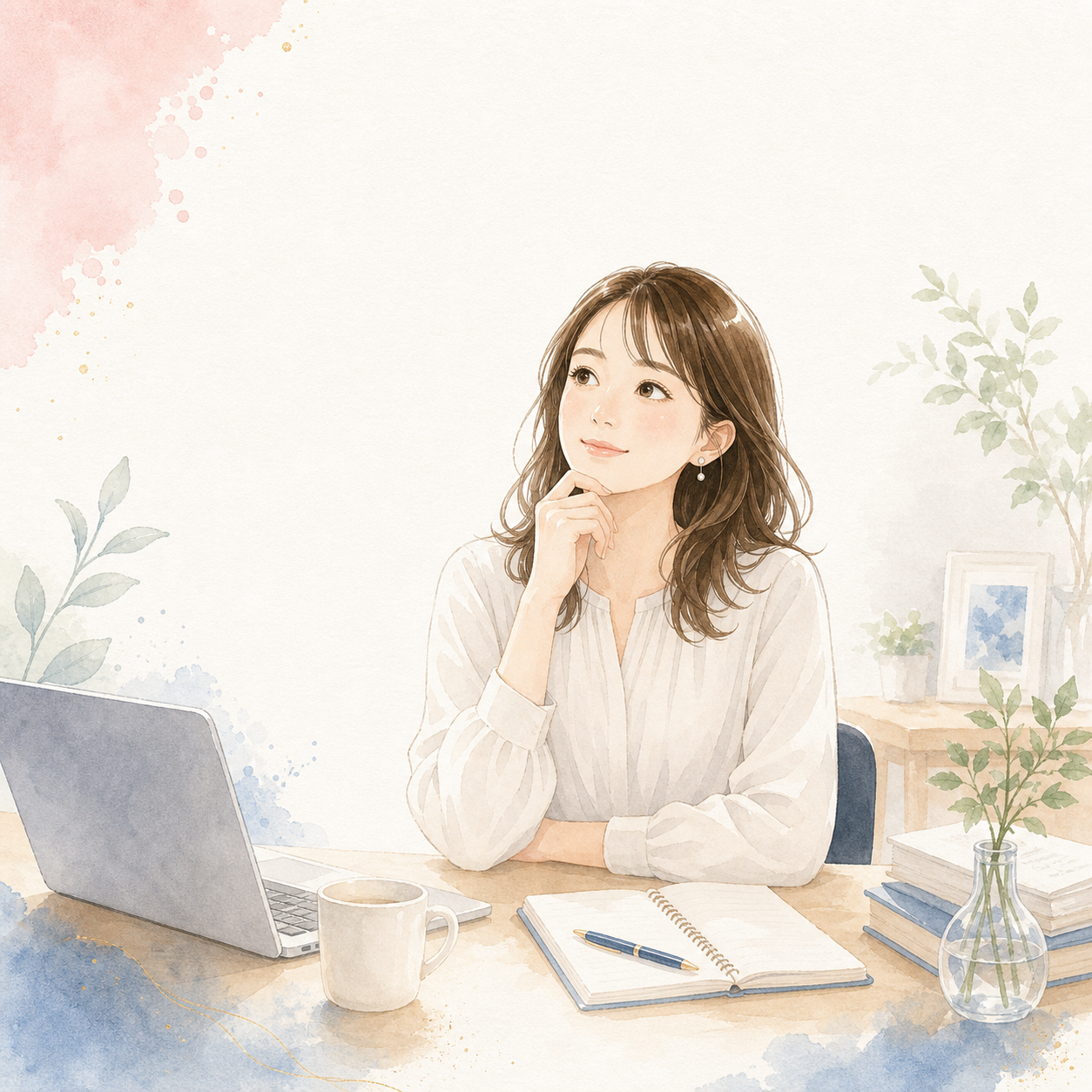 在宅ワークへの一歩を考える女性のイラスト